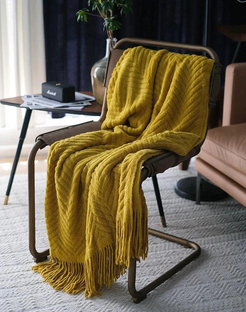 Boon Knitted Zig-Zag Textured Tweed Throw Blankets with Tassels - Besontique Home