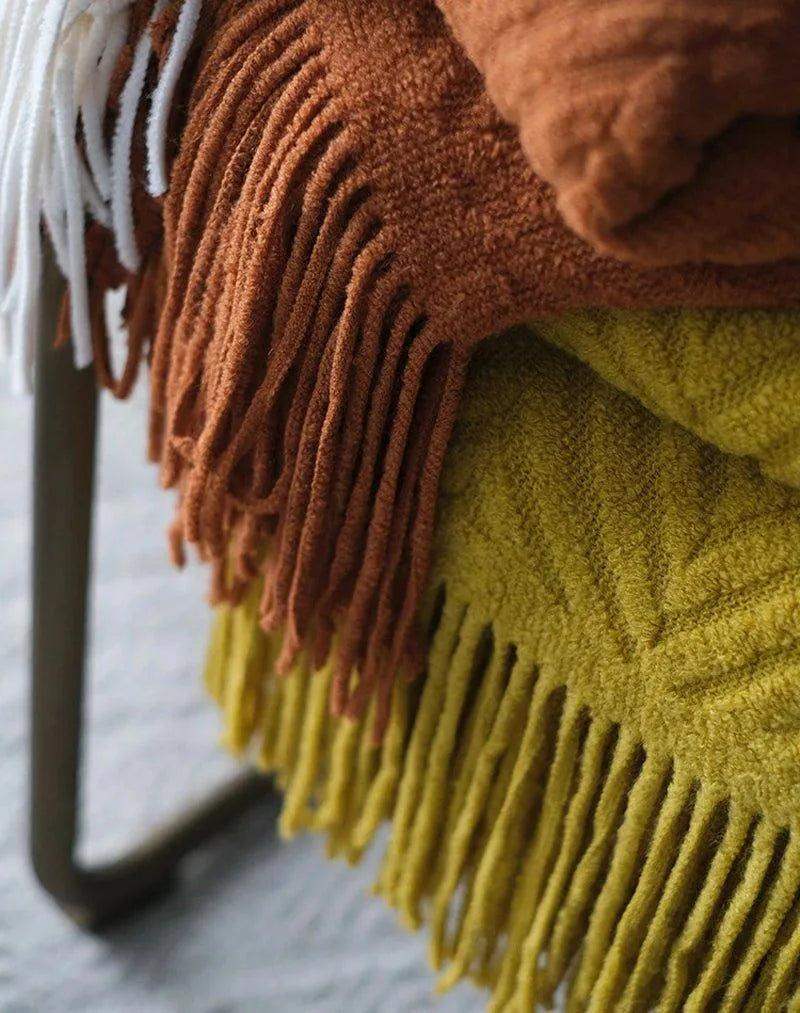 Boon Knitted Zig-Zag Textured Tweed Throw Blankets with Tassels - Besontique Home