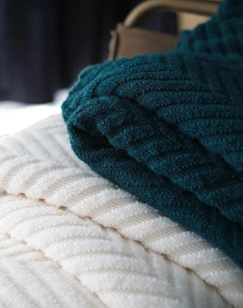Boon Knitted Zig-Zag Textured Tweed Throw Blankets with Tassels - Besontique Home