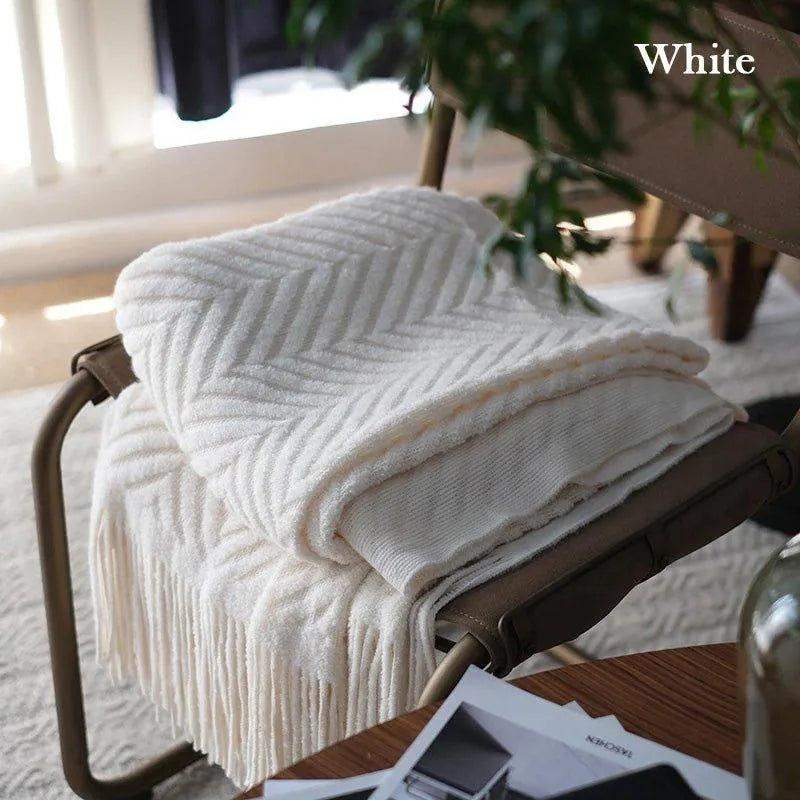 Boon Knitted Zig-Zag Textured Tweed Throw Blankets with Tassels - Besontique Home