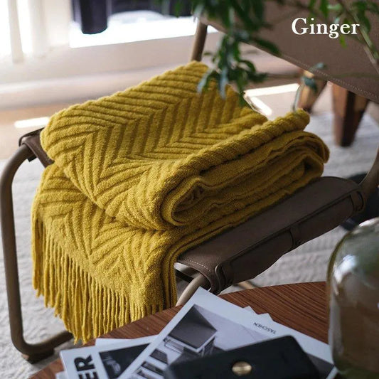 Boon Knitted Zig-Zag Textured Tweed Throw Blankets with Tassels - Besontique Home