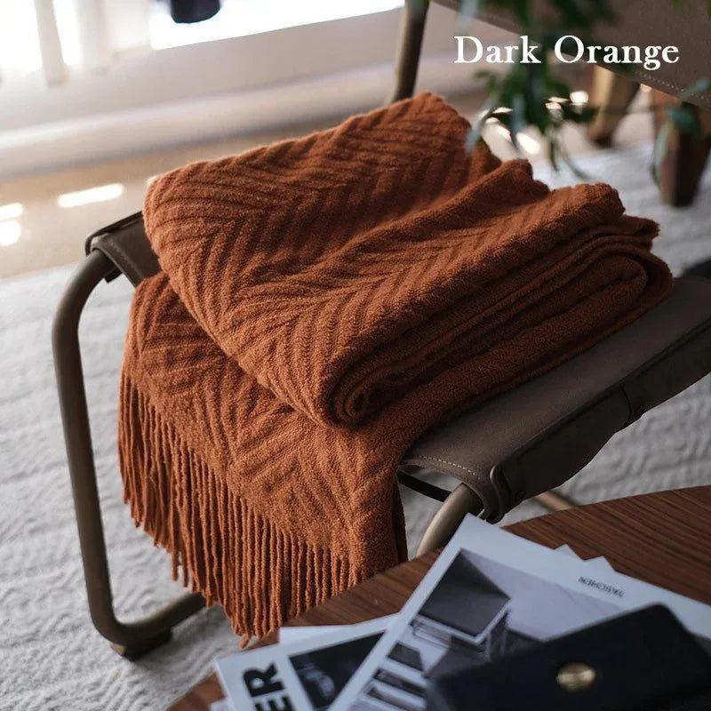 Boon Knitted Zig-Zag Textured Tweed Throw Blankets with Tassels - Besontique Home