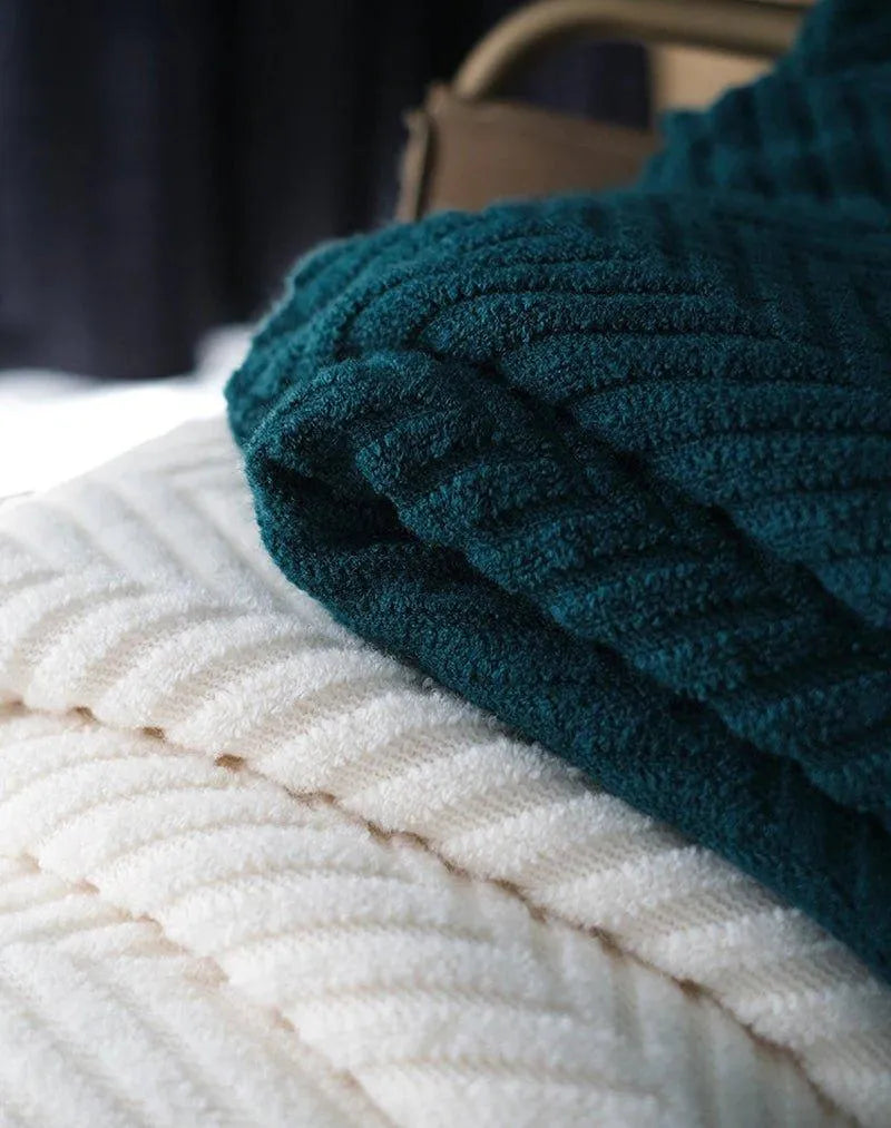 Boon Knitted Zig-Zag Textured Tweed Throw Blankets with Tassels - Besontique Home