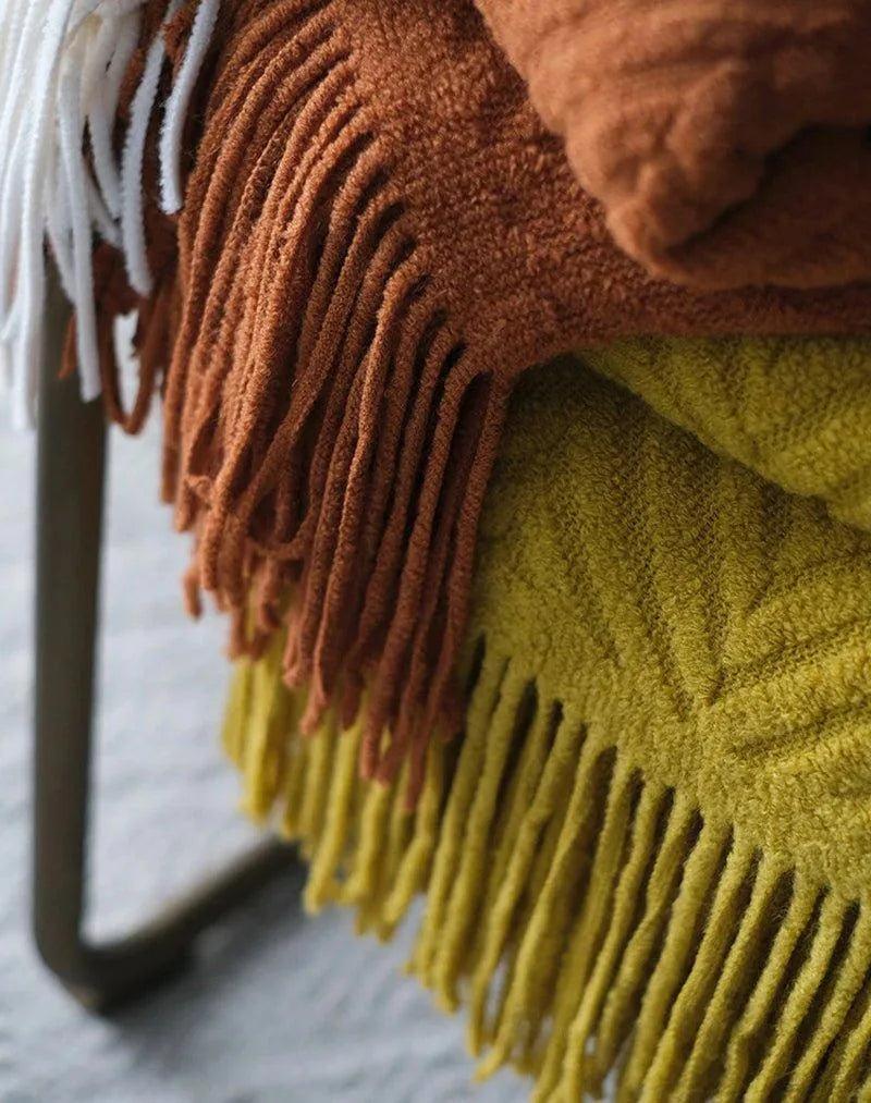 Boon Knitted Zig-Zag Textured Tweed Throw Blankets with Tassels - Besontique Home