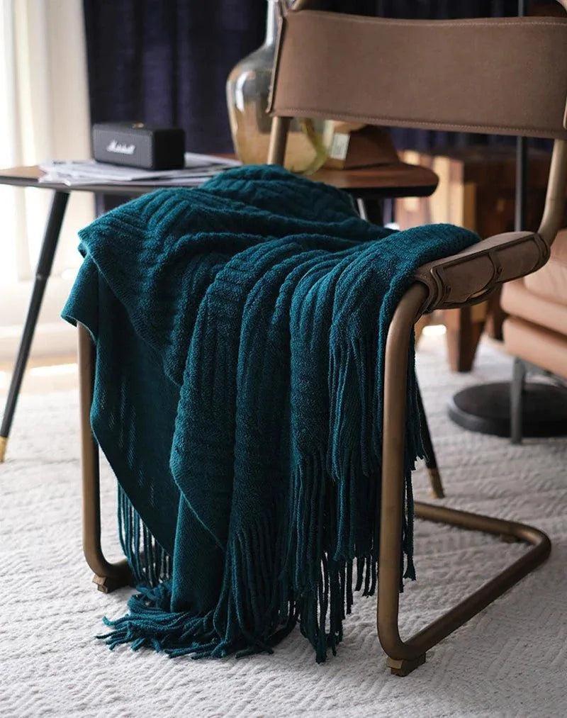 Boon Knitted Zig-Zag Textured Tweed Throw Blankets with Tassels - Besontique Home