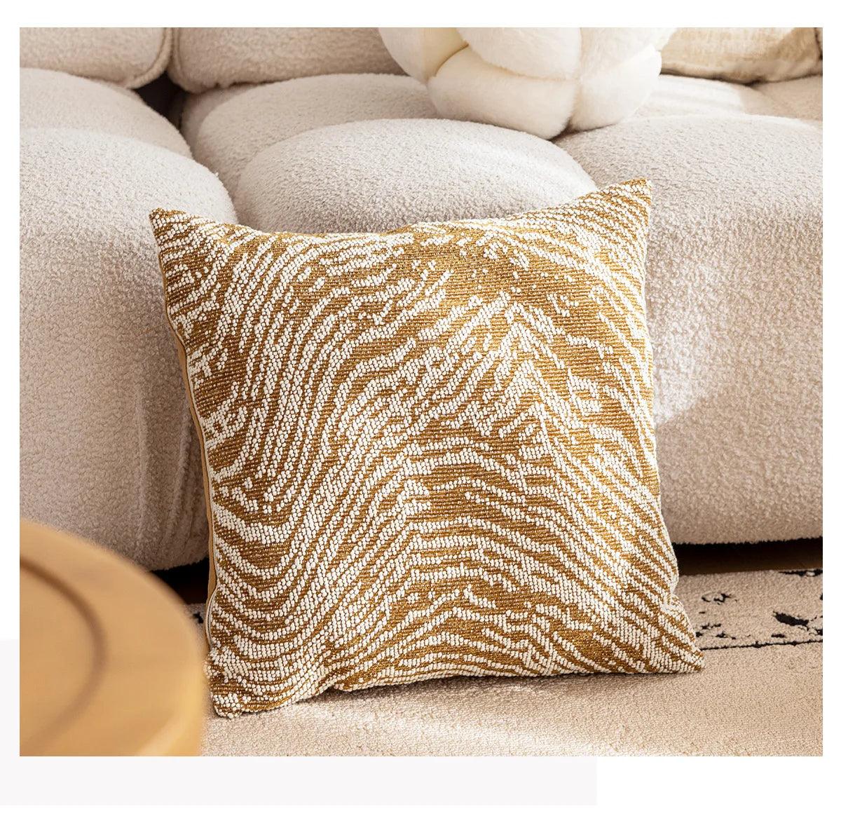 Brown Beige Geometric Chenille Cushion Cover │ Nordic Minimal Home Throw Pillow Covers - Besontique Home