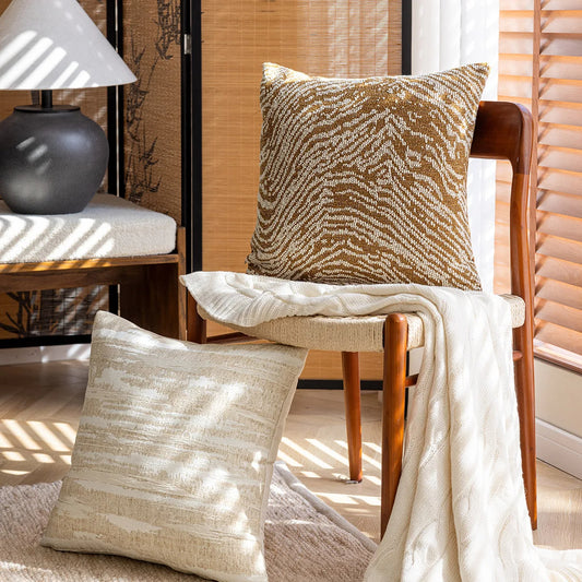 Brown Beige Geometric Chenille Cushion Cover │ Nordic Minimal Home Throw Pillow Covers - Besontique Home