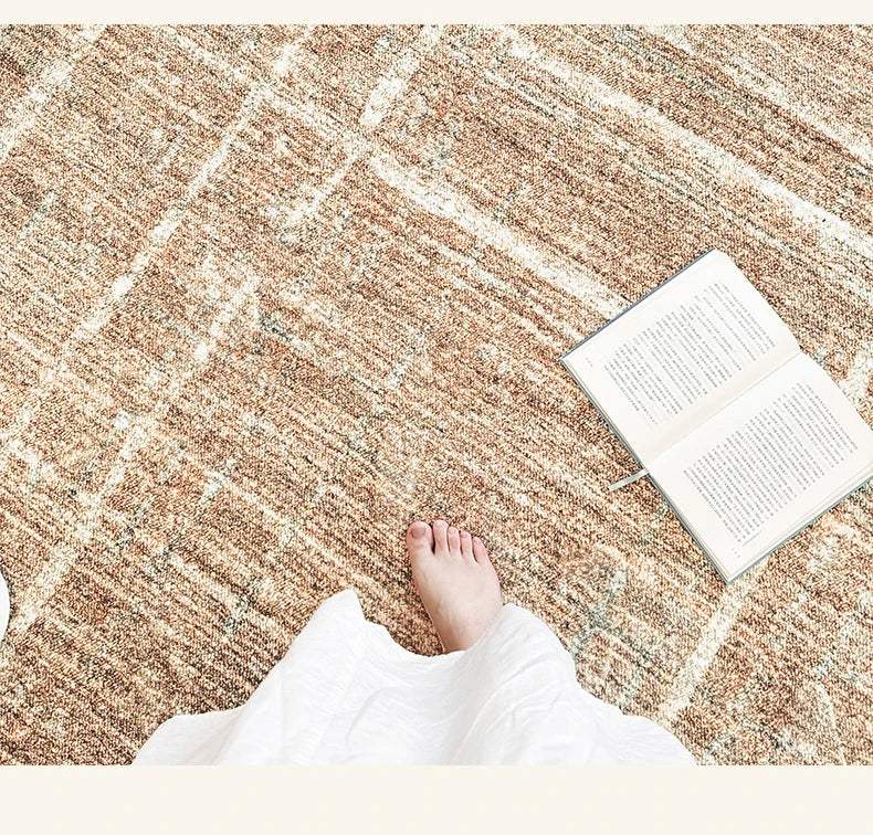 brown-beige-line-plaid-large-area-carpet-minimal-soft-home-decorative-non-slip-rug-besontique-home-15990 - Besontique Home