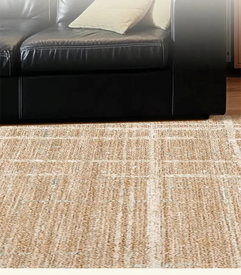 brown-beige-line-plaid-large-area-carpet-minimal-soft-home-decorative-non-slip-rug-besontique-home-29877 - Besontique Home
