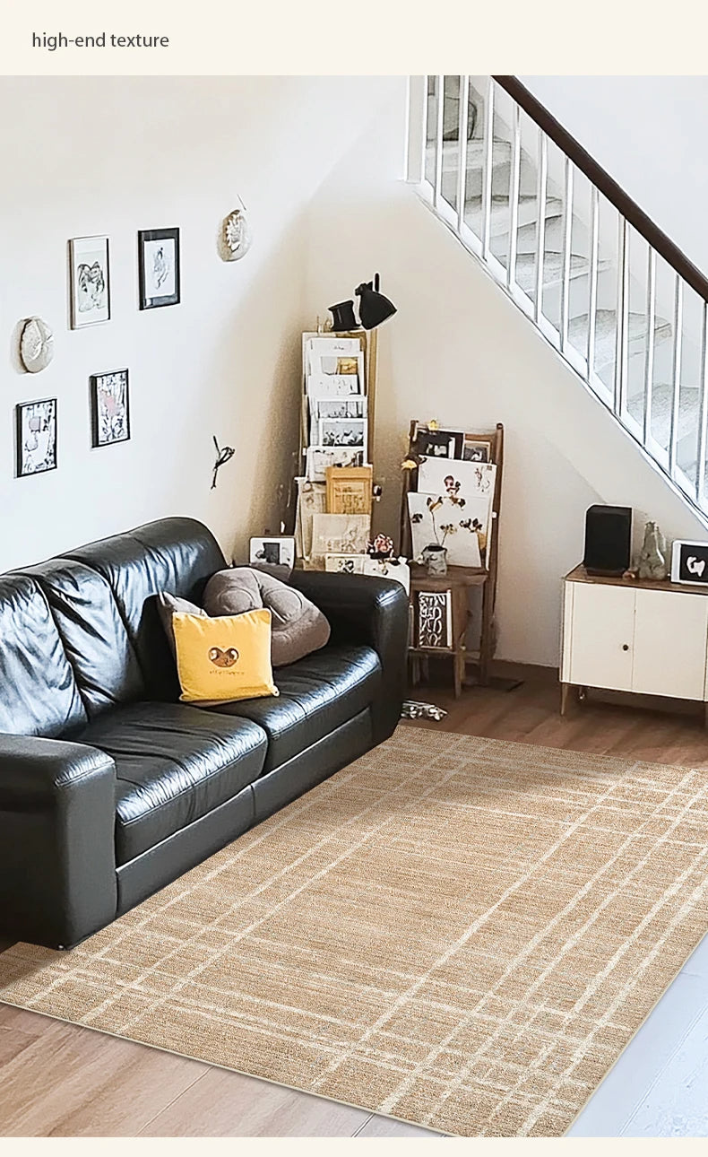 Brown Beige Line Plaid Large Area Carpet │ Minimal Soft Home Decorative Non-Slip Rug - Besontique Home