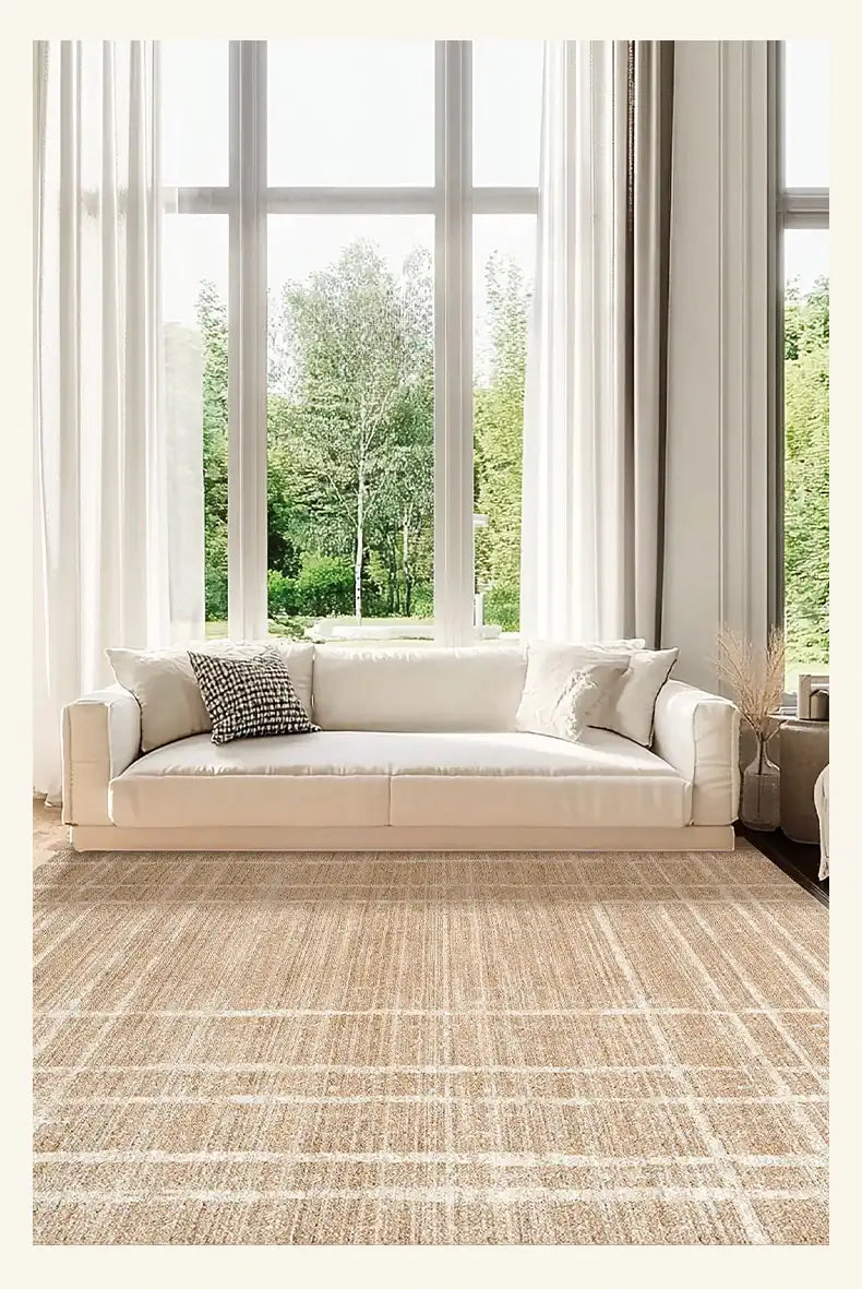 brown-beige-line-plaid-large-area-carpet-minimal-soft-home-decorative-non-slip-rug-besontique-home-82123 - Besontique Home