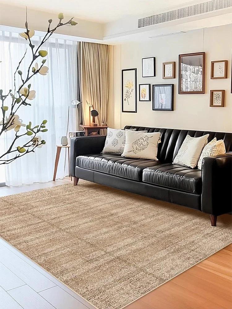 Brown Beige Line Plaid Large Area Carpet │ Minimal Soft Home Decorative Non-Slip Rug - Besontique Home