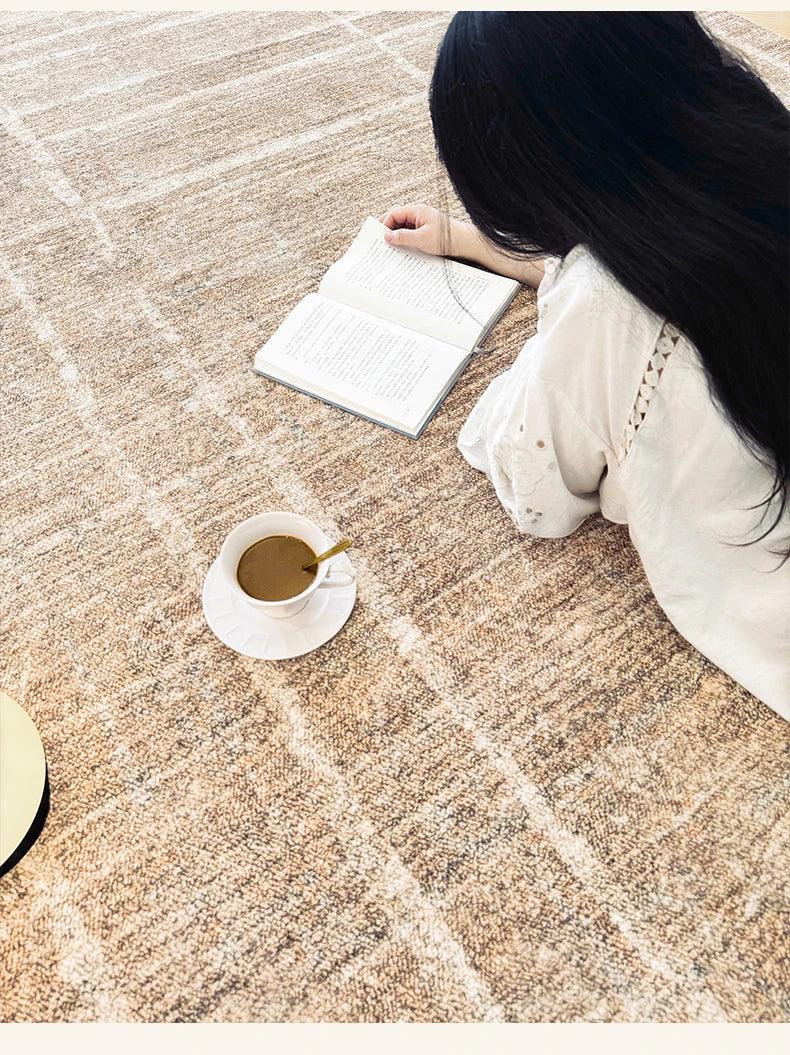 Brown Beige Line Plaid Large Area Carpet │ Minimal Soft Home Decorative Non-Slip Rug - Besontique Home