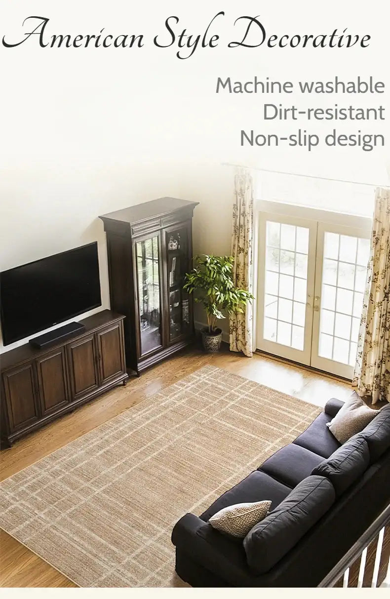 brown-beige-line-plaid-large-area-carpet-minimal-soft-home-decorative-non-slip-rug-besontique-home-87435 - Besontique Home