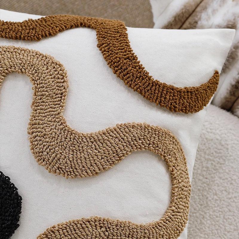 Brown Black Beige Curved Tufted Cushion Cover │ Modern Boho Linen Plush Throw Pillow Covers - Besontique Home