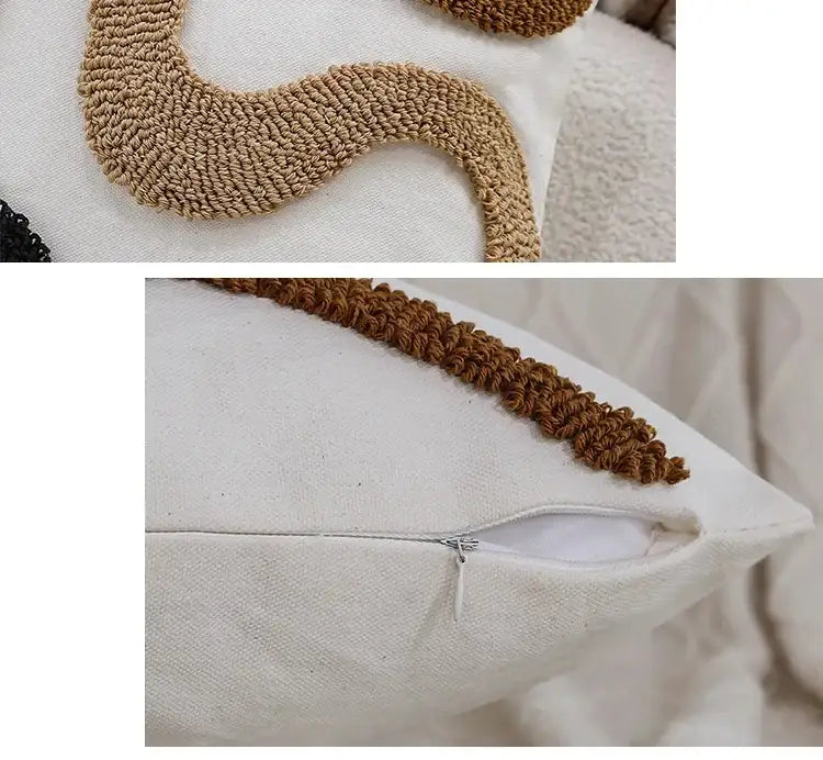 brown-black-beige-curved-tufted-cushion-cover-modern-boho-linen-plush-throw-pillow-covers-besontique-home-21226 - Besontique Home