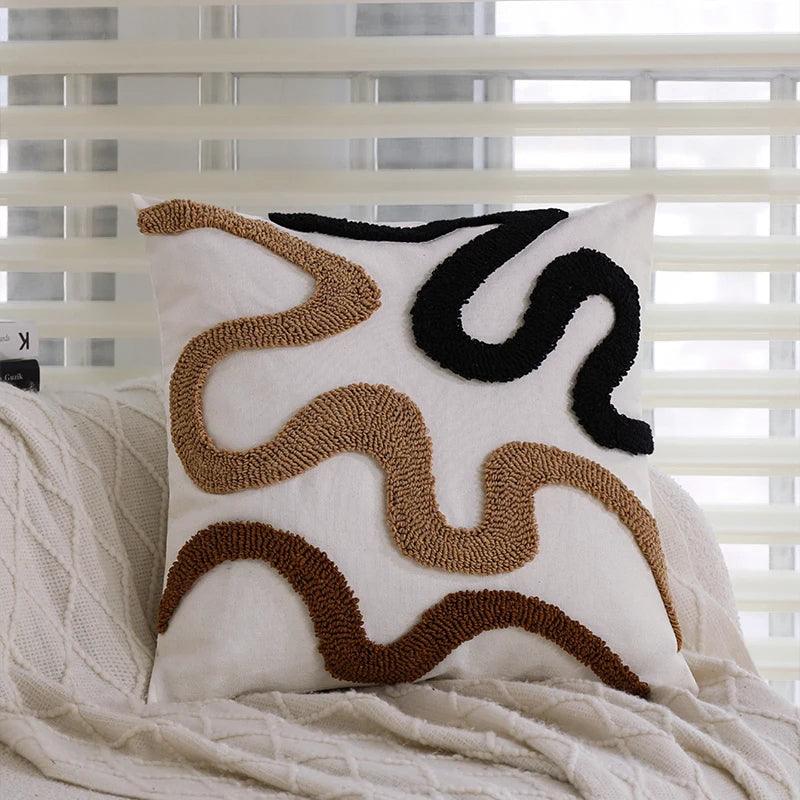 Brown Black Beige Curved Tufted Cushion Cover │ Modern Boho Linen Plush Throw Pillow Covers - Besontique Home