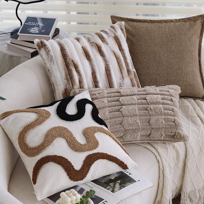 brown-black-beige-curved-tufted-cushion-cover-modern-boho-linen-plush-throw-pillow-covers-besontique-home-78018 - Besontique Home