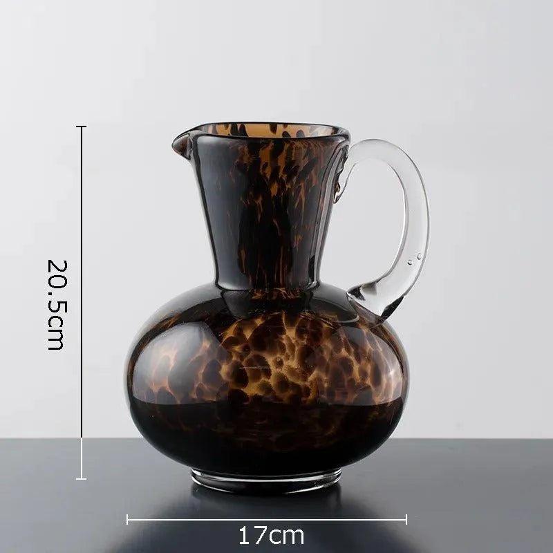 Brown Leopard Print Glass Vase │ Modern Vintage Home Decorative Hydroponics Flower Pots Ornaments - Besontique Home