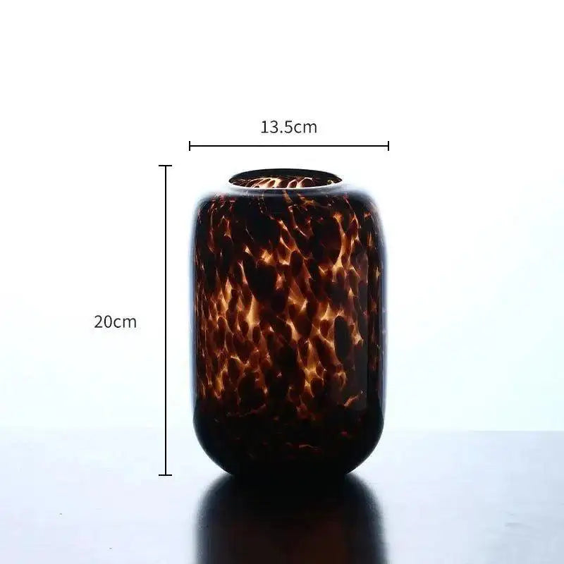 Brown Leopard Print Glass Vase │ Modern Vintage Home Decorative Hydroponics Flower Pots Ornaments - Besontique Home