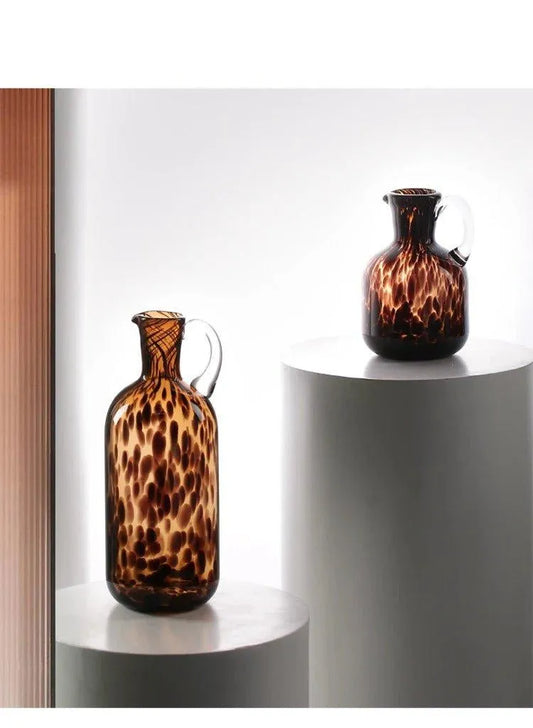 Brown Leopard Print Glass Vase │ Modern Vintage Home Decorative Hydroponics Flower Pots Ornaments - Besontique Home