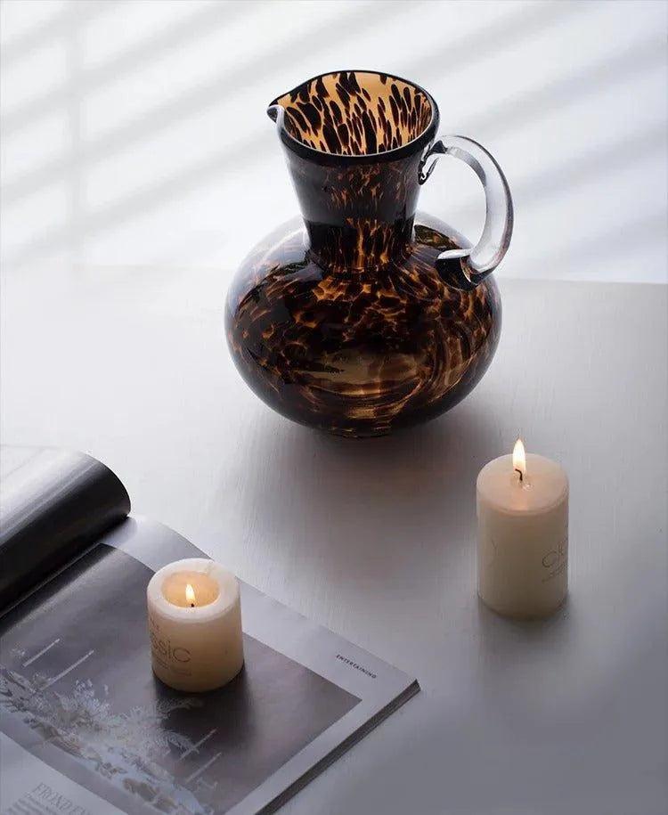 Brown Leopard Print Glass Vase │ Modern Vintage Home Decorative Hydroponics Flower Pots Ornaments - Besontique Home