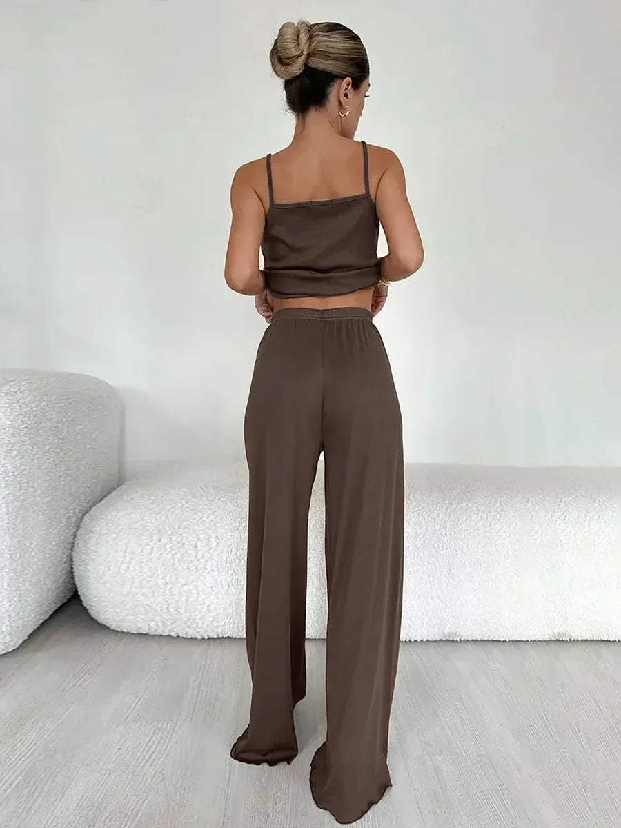 Brown Pink Sleeveless Tank Top & Pants Pajama 2-Piece Set – Cozy Homewear Sleepwear for Women - Besontique Home
