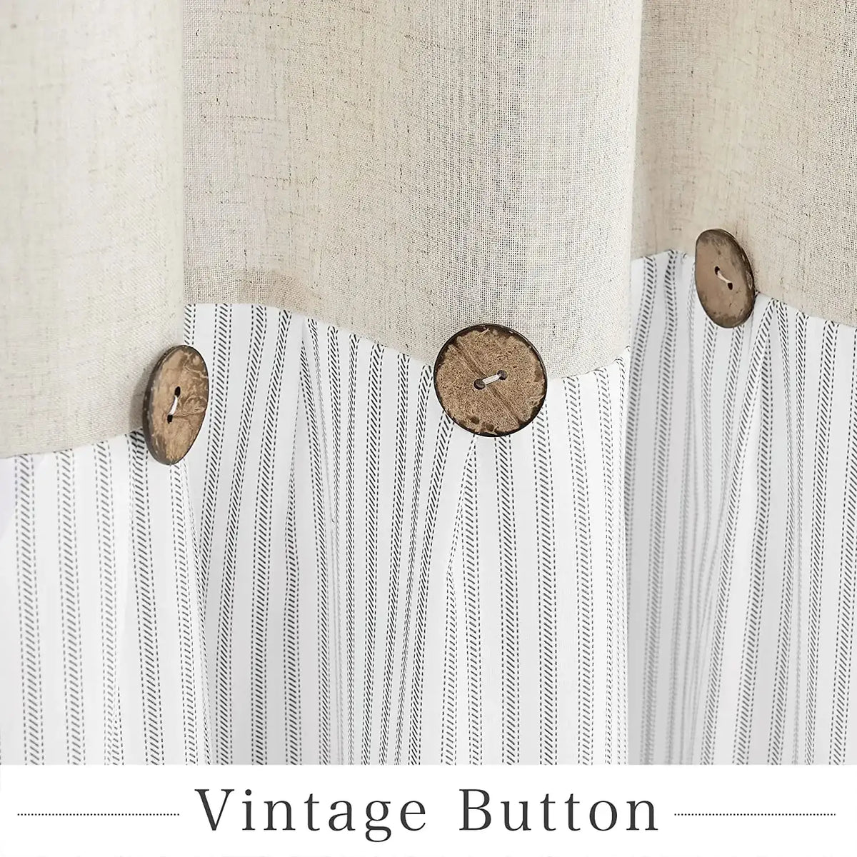 button-frill-ruffle-pleated-grey-stripe-shower-curtain-1-pcs-boho-country-style-linen-bathroom-decor-curtains-besontique-home-92031 - Besontique Home