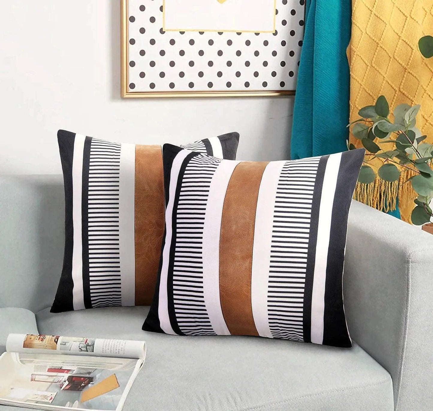 Canvas Stripe Stitching Pillow Cover Cases │ Modern Artificial Leather Cushion Cover - Besontique Home