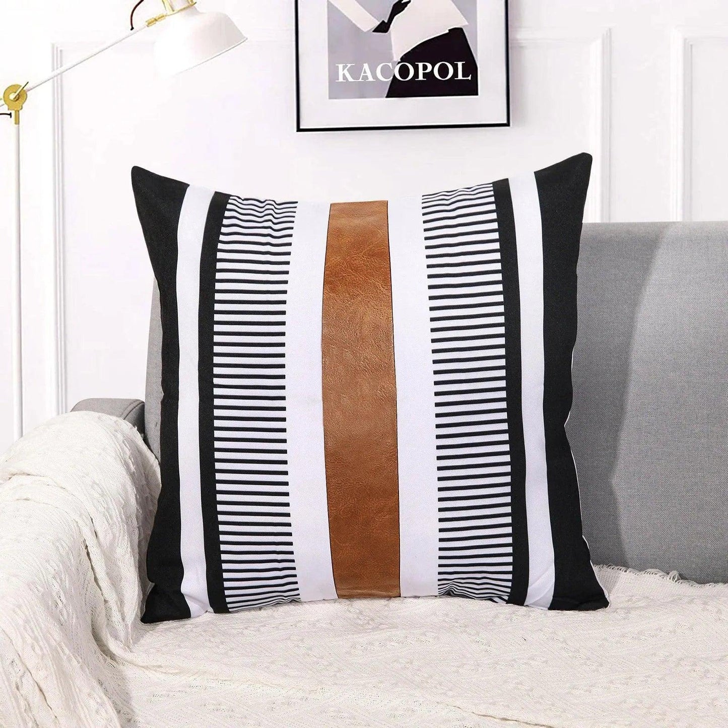 Canvas Stripe Stitching Pillow Cover Cases │ Modern Artificial Leather Cushion Cover - Besontique Home