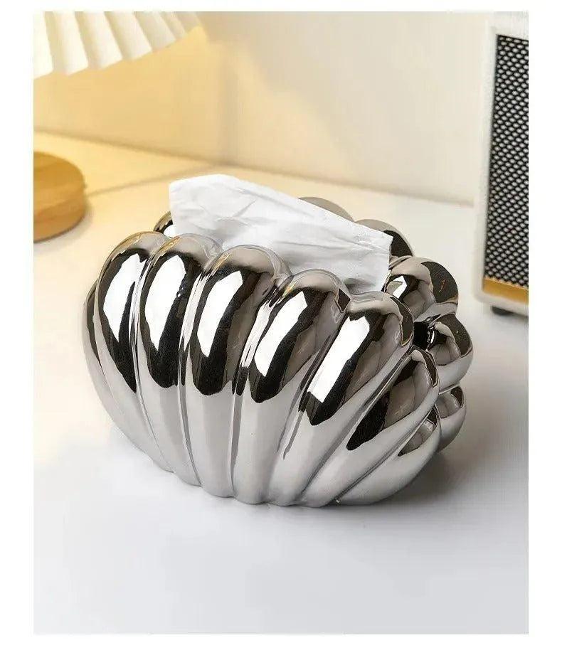 Ceramics Shell-shaped Tissue Box Case │ Modern Decorative Napkin Holder Organizer - Besontique Home