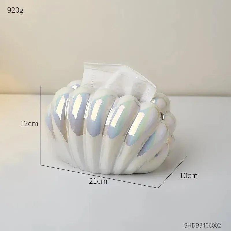 Ceramics Shell-shaped Tissue Box Case │ Modern Decorative Napkin Holder Organizer - Besontique Home