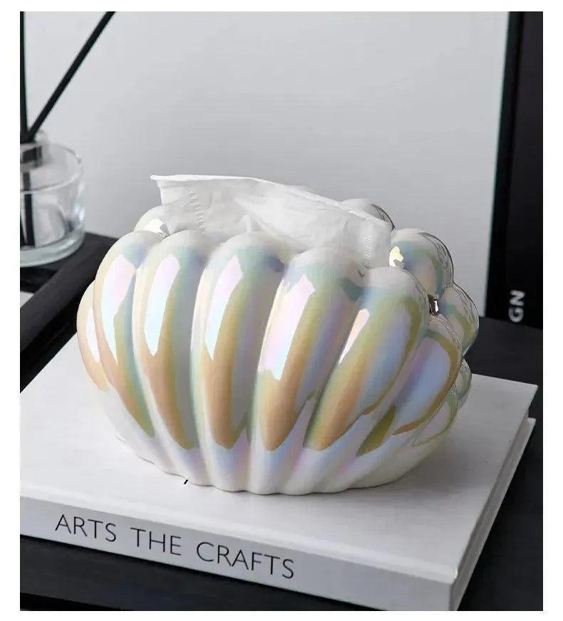 Ceramics Shell-shaped Tissue Box Case │ Modern Decorative Napkin Holder Organizer - Besontique Home