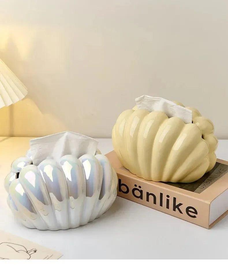 Ceramics Shell-shaped Tissue Box Case │ Modern Decorative Napkin Holder Organizer - Besontique Home