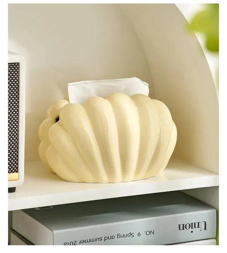 Ceramics Shell-shaped Tissue Box Case │ Modern Decorative Napkin Holder Organizer - Besontique Home