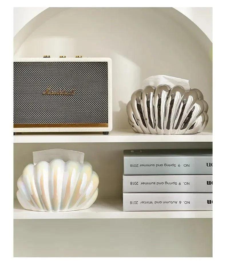 Ceramics Shell-shaped Tissue Box Case │ Modern Decorative Napkin Holder Organizer - Besontique Home