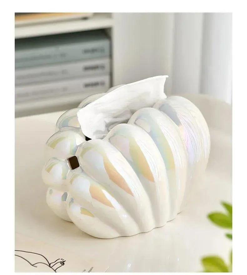 Ceramics Shell-shaped Tissue Box Case │ Modern Decorative Napkin Holder Organizer - Besontique Home