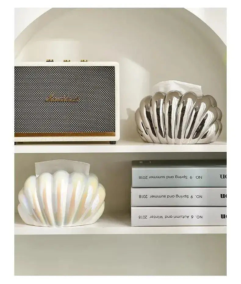 ceramics-shell-shaped-tissue-box-case-modern-decorative-napkin-holder-organizer-besontique-home-74195 - Besontique Home