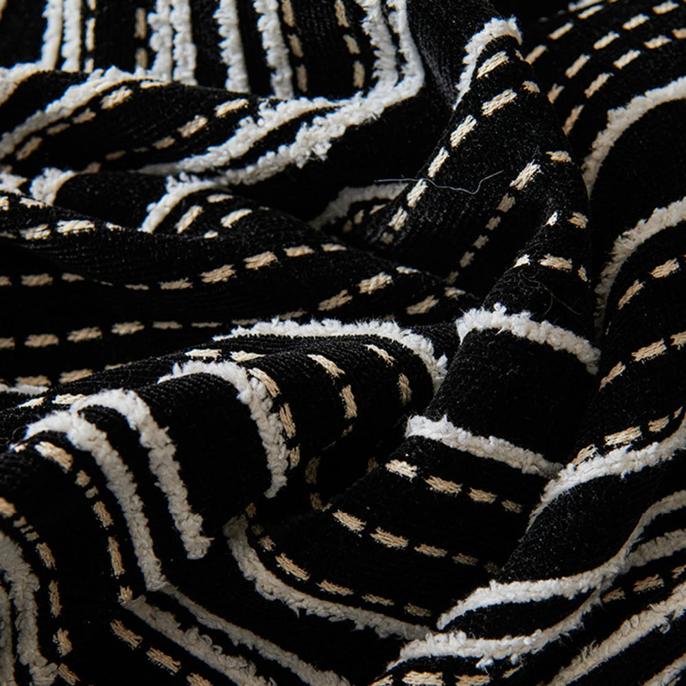 Chenille Stripe Pattern Reversible Sofa Cover │ Simple Solid Color Anti-cat Scratch Protection Throw Blanket with Tassel - Besontique Home