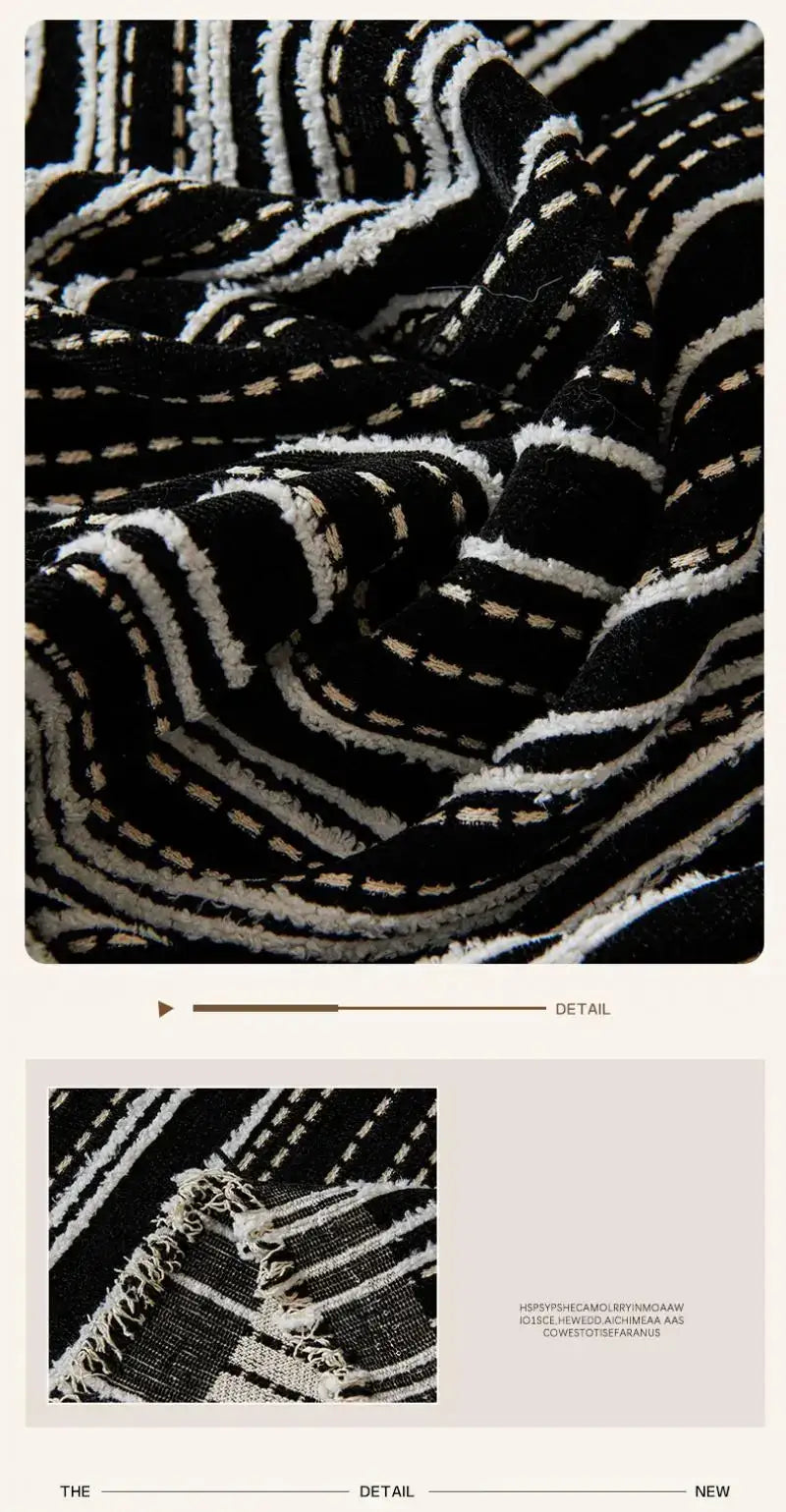 chenille-stripe-pattern-reversible-sofa-cover-simple-solid-color-anti-cat-scratch-protection-throw-blanket-with-tassel-besontique-home-94057 - Besontique Home