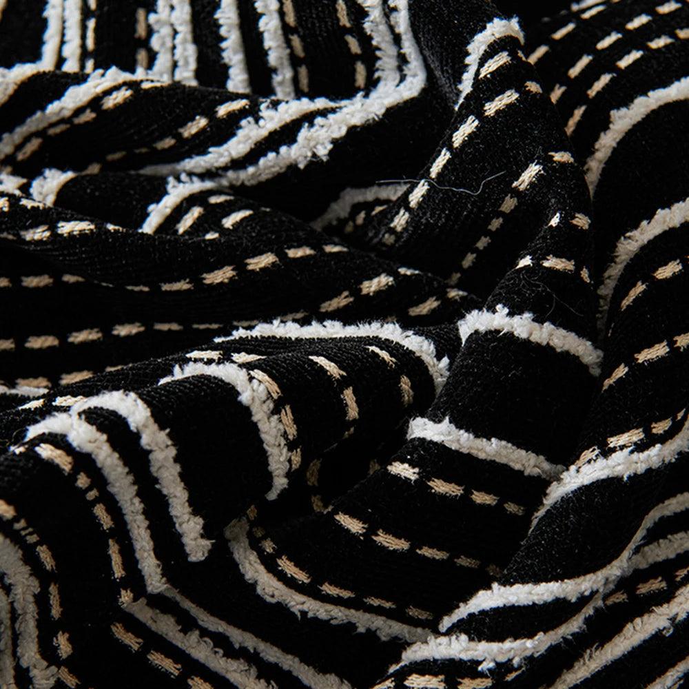 Chenille Stripe Pattern Reversible Sofa Cover │ Simple Solid Color Anti-cat Scratch ProtectionThrow Blanket with Tassel - Besontique Home
