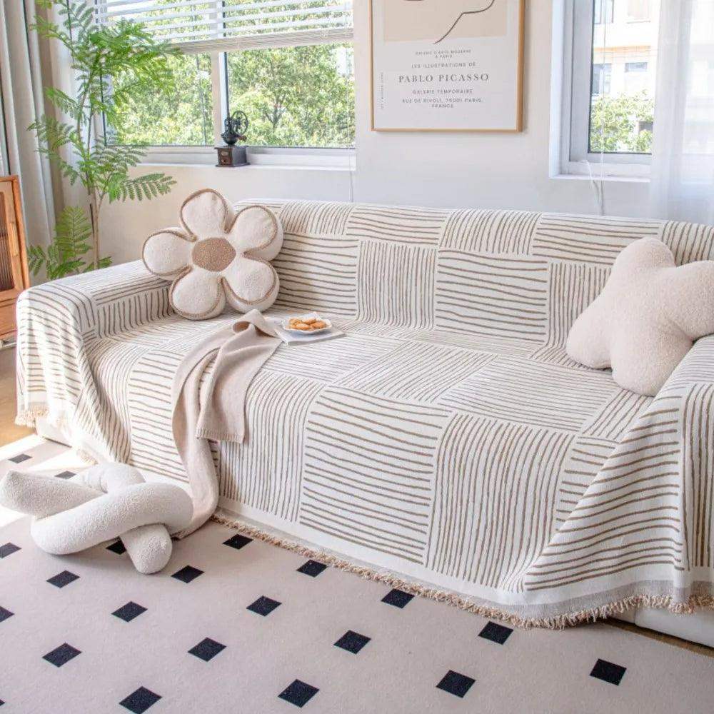 chenille-striped-pattern-throw-blanket-with-tassel-2-nordic-jacquard-reversible-anti-cat-scratch-protection-sofa-cover-besontique-home-64164 - Besontique Home