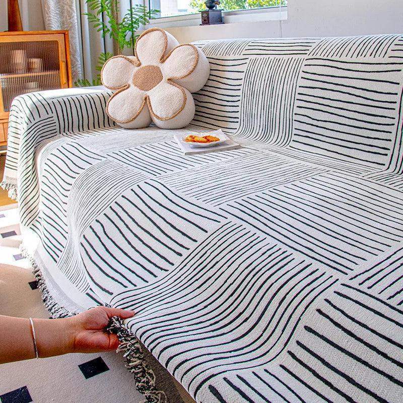 chenille-striped-pattern-throw-blanket-with-tassel-2-nordic-jacquard-reversible-anti-cat-scratch-protection-sofa-cover-besontique-home-81792 - Besontique Home
