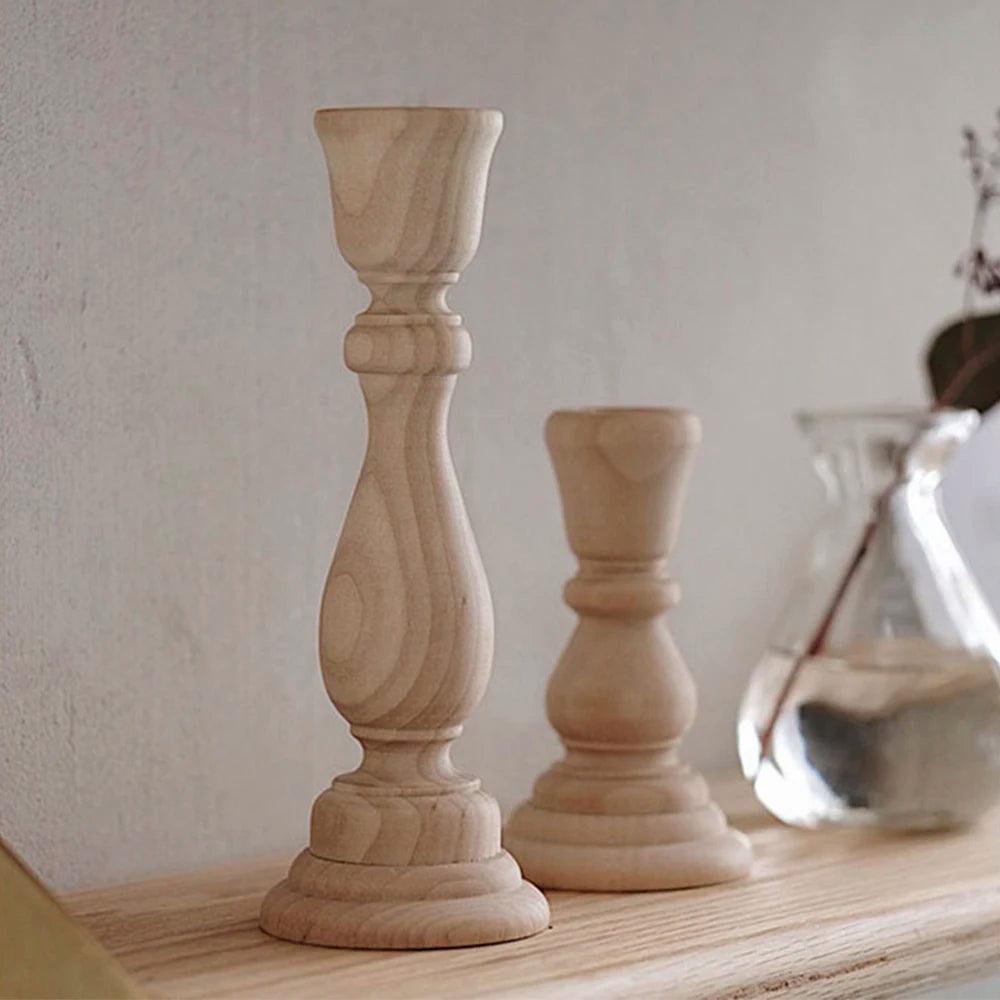 Classic Light Wood Candlesticks Candle Holder Set │ Modern Retro Vintage Candle Stand - Besontique Home