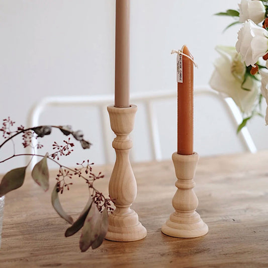 Classic Light Wood Candlesticks Candle Holder Set │ Modern Retro Vintage Candle Stand - Besontique Home