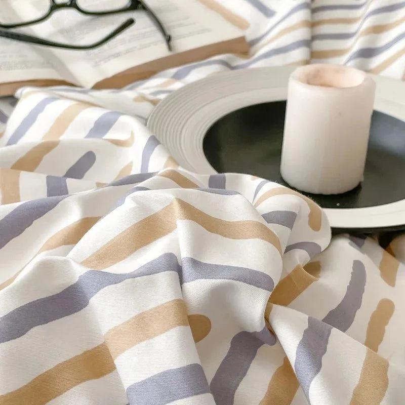 Cotton Stripe Printing Quilt Bedding Set │ High Quality Bed sheet Duvet Pillow Cover - Besontique Home