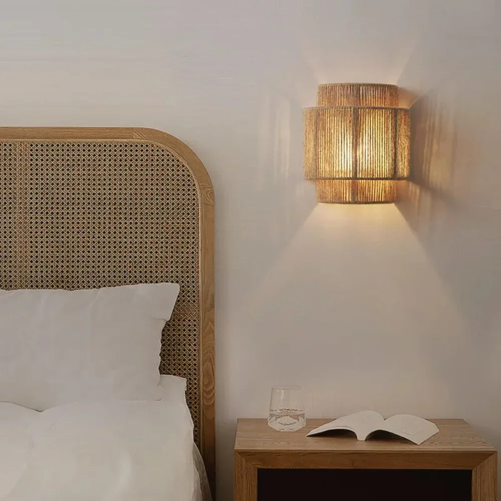 Japandi Rattan Weaving Wall Lamp Shade β Modern Retro Design Hemp Rope Minimal Hallway Light