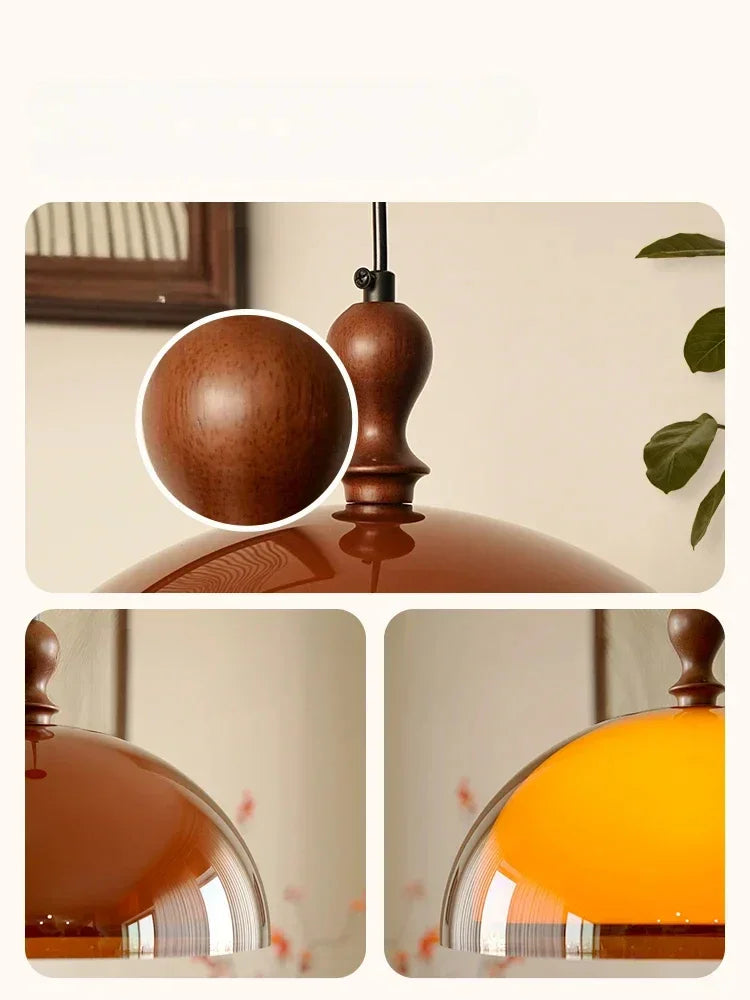 Dark Wood Brown Acrylic Pendant Ceiling Lamp Light - Besontique Home