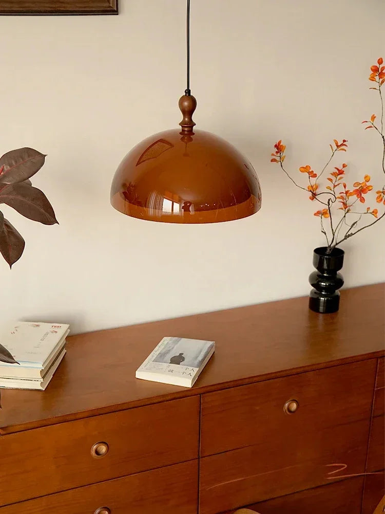 Dark Wood Brown Acrylic Pendant Ceiling Lamp Light - Besontique Home