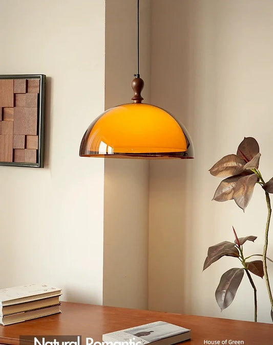 Dark Wood Brown Acrylic Pendant Ceiling Lamp Light - Besontique Home